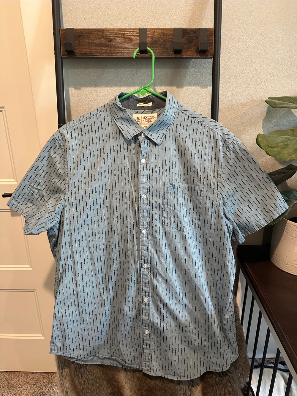 Original Penguin Light Blue Short-Sleeve Tiki Torch Button-Down Shirt